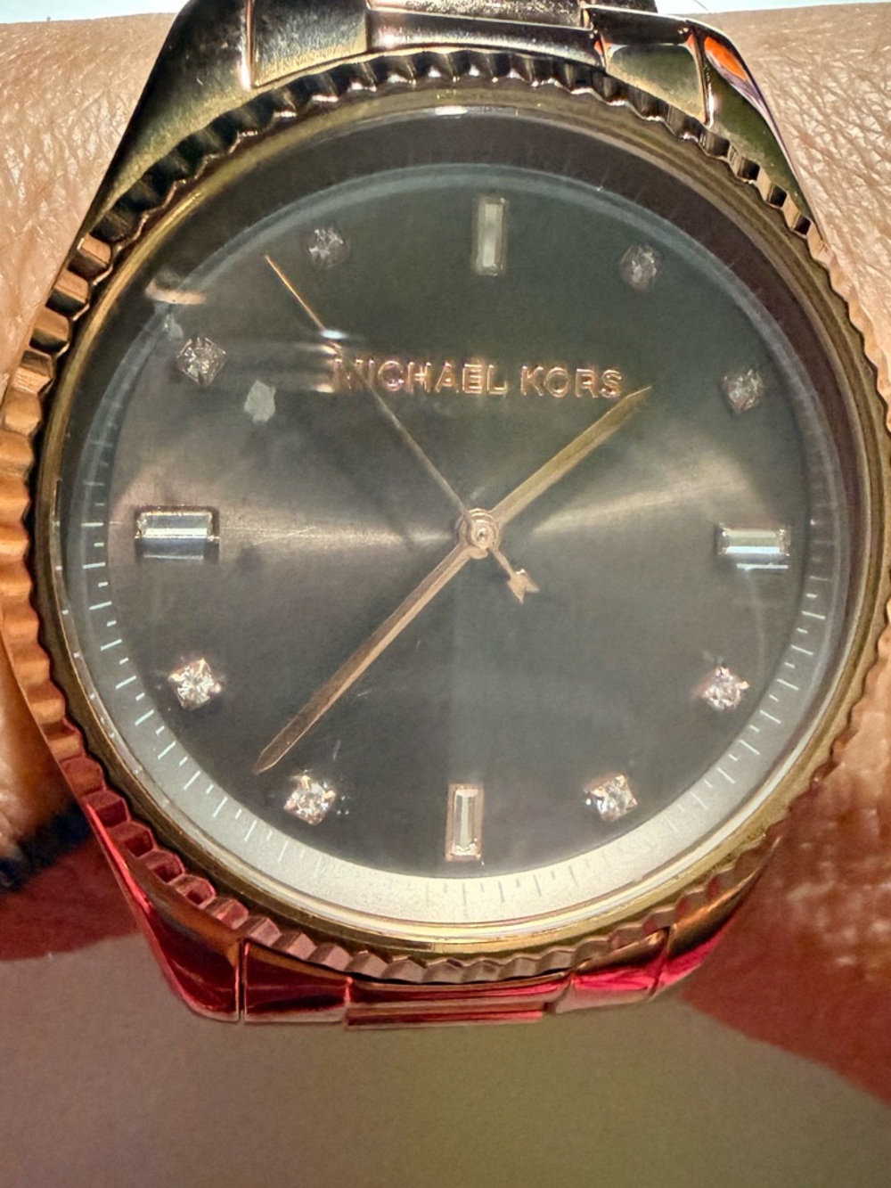 Michael Kors Rose Gold and Brown Dial Crystal Accent Bracelet Watch Authentic
